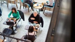 Ariel shot of cafe interior