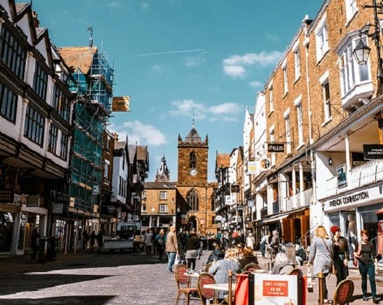 panoramic view of a shopping street